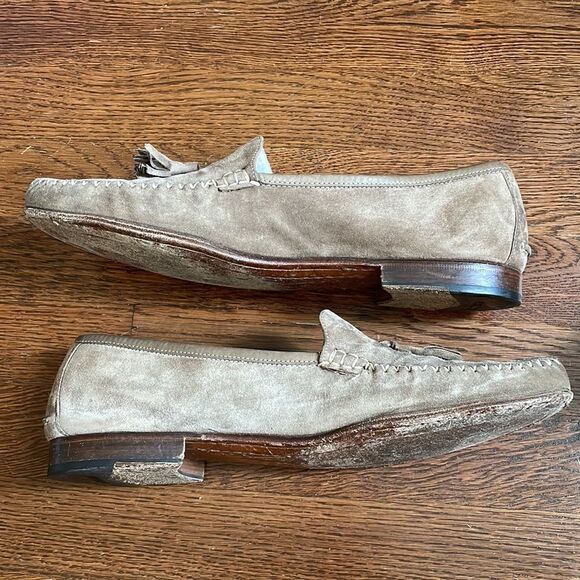 Vtg Salvatore Ferragamo “Persus”taupe suede calf slip on loafers / Original box - Picture 10 of 11